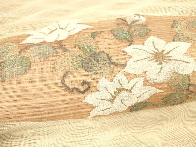 平和屋着物＊夏物 八寸名古屋帯 すくい織 枝花文 金糸 正絹 逸品 DAAX8950cm