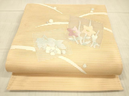 平和屋着物＊夏物 絽綴れ 太鼓柄袋帯 草花文 金銀糸 正絹 逸品 DAAX8951cm