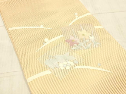 平和屋着物＊夏物 絽綴れ 太鼓柄袋帯 草花文 金銀糸 正絹 逸品 DAAX8951cm