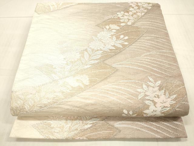 平和屋着物＊夏物 六通柄袋帯 短冊草花文 金銀糸 正絹 逸品 DAAX8958cm