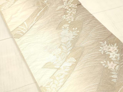 平和屋着物＊夏物 六通柄袋帯 短冊草花文 金銀糸 正絹 逸品 DAAX8958cm