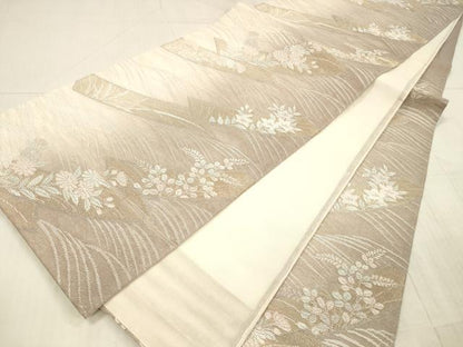 平和屋着物＊夏物 六通柄袋帯 短冊草花文 金銀糸 正絹 逸品 DAAX8958cm