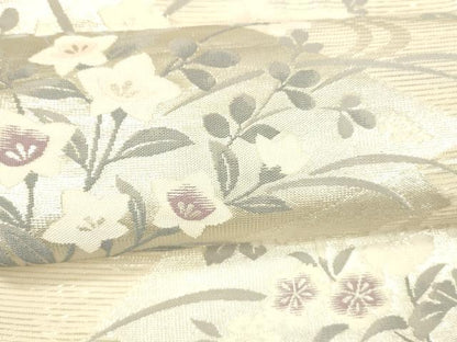 平和屋着物＊夏物 六通柄袋帯 流水草花文 銀糸 正絹 逸品 DAAX8961cm