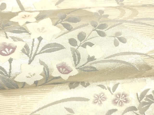 平和屋着物＊夏物 六通柄袋帯 流水草花文 銀糸 正絹 逸品 DAAX8961cm