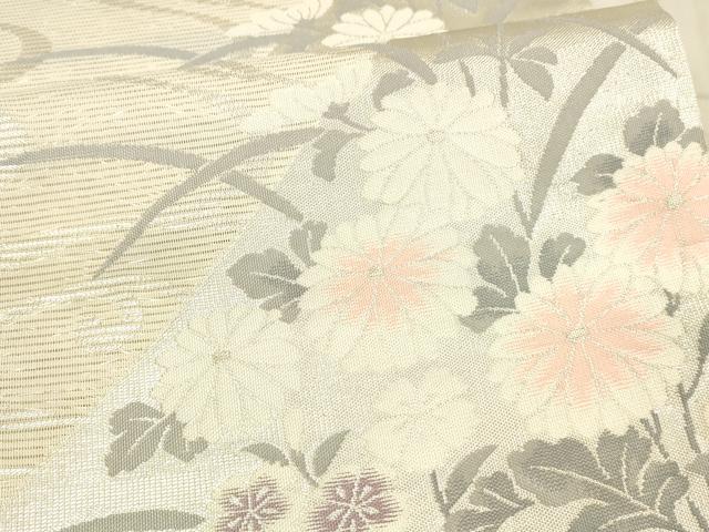 平和屋着物＊夏物 六通柄袋帯 流水草花文 銀糸 正絹 逸品 DAAX8961cm
