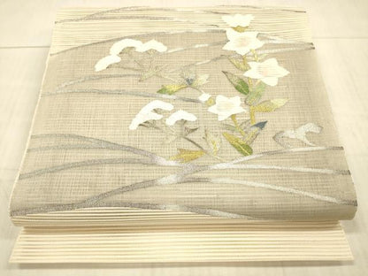 平和屋着物＊夏物 絽綴れ 八寸名古屋帯 草花文 金銀糸 正絹 逸品 DAAX8963cm