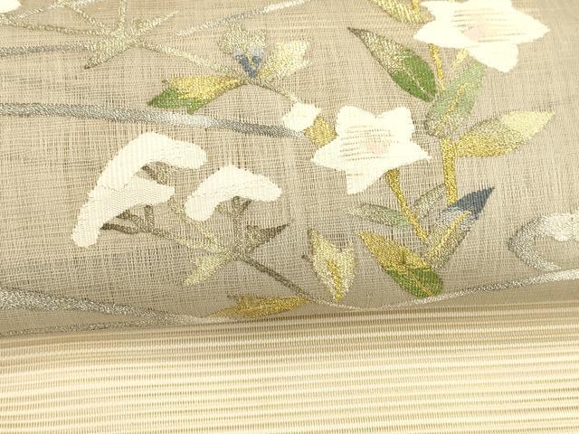 平和屋着物＊夏物 絽綴れ 八寸名古屋帯 草花文 金銀糸 正絹 逸品 DAAX8963cm