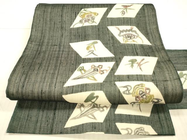 平和屋着物＊夏物　九寸名古屋帯　型染　宝尽くし文　春夏秋冬　正絹　逸品　DAAX8964cm