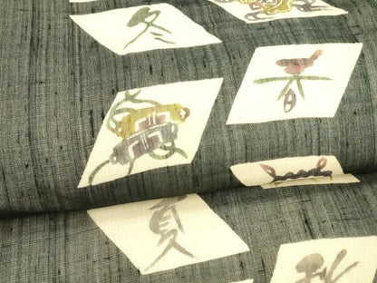 平和屋着物＊夏物　九寸名古屋帯　型染　宝尽くし文　春夏秋冬　正絹　逸品　DAAX8964cm