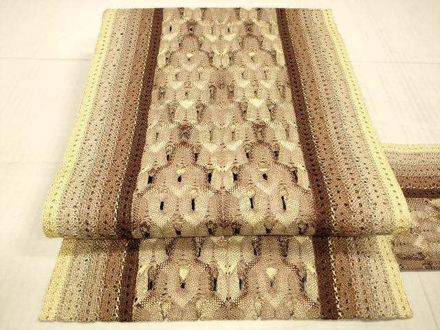 平和屋着物＊夏物 八寸名古屋帯 組織 抽象間道 金糸 正絹 逸品 DAAX8967cm