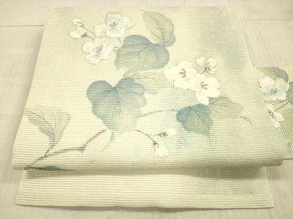 平和屋着物＊夏物 九寸名古屋帯 作家物 手描き 刺繍 枝花文 銀彩 正絹 逸品 DAAX8971cm
