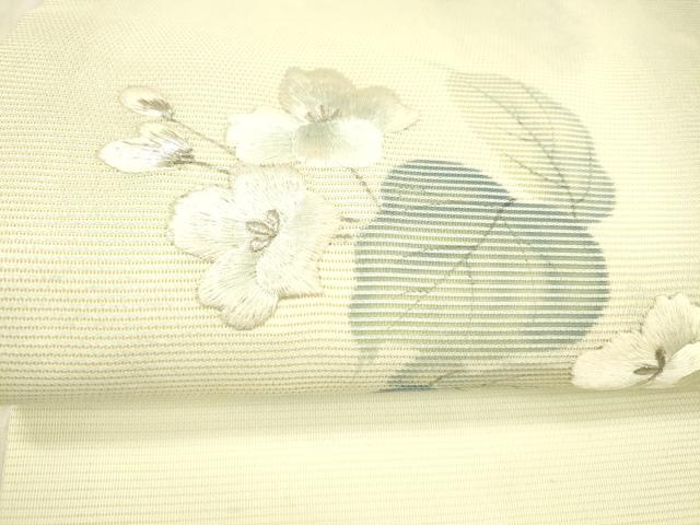 平和屋着物＊夏物 九寸名古屋帯 作家物 手描き 刺繍 枝花文 銀彩 正絹 逸品 DAAX8971cm