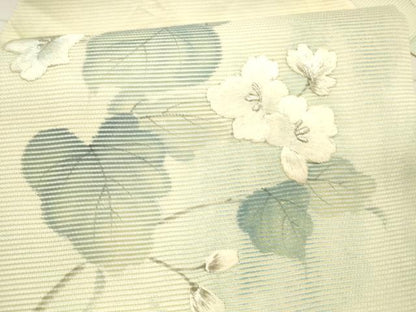 平和屋着物＊夏物 九寸名古屋帯 作家物 手描き 刺繍 枝花文 銀彩 正絹 逸品 DAAX8971cm