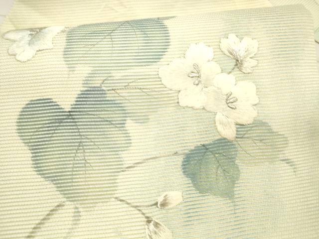 平和屋着物＊夏物 九寸名古屋帯 作家物 手描き 刺繍 枝花文 銀彩 正絹 逸品 DAAX8971cm