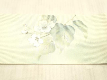 平和屋着物＊夏物 九寸名古屋帯 作家物 手描き 刺繍 枝花文 銀彩 正絹 逸品 DAAX8971cm