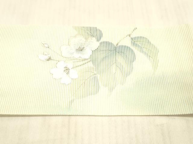 平和屋着物＊夏物 九寸名古屋帯 作家物 手描き 刺繍 枝花文 銀彩 正絹 逸品 DAAX8971cm