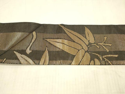 平和屋着物＊夏物 全通柄九寸名古屋帯 笹竹文 黒地 金糸 正絹 逸品 DAAX8973cm
