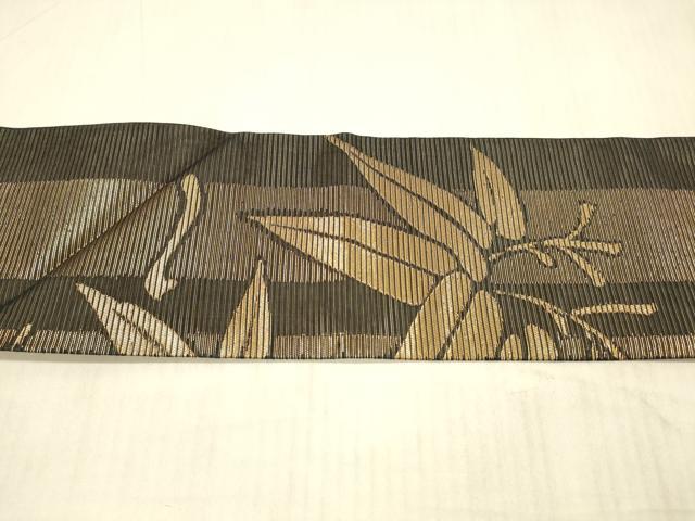 平和屋着物＊夏物 全通柄九寸名古屋帯 笹竹文 黒地 金糸 正絹 逸品 DAAX8973cm
