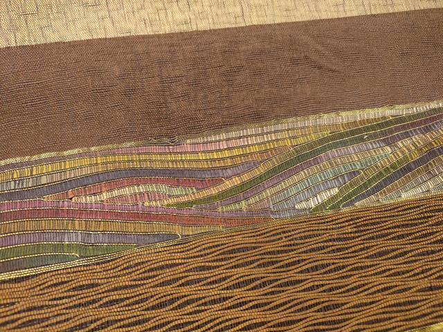 平和屋着物＊夏物 全通柄袋帯 横段文 金糸 正絹 逸品 DAAX8977cm