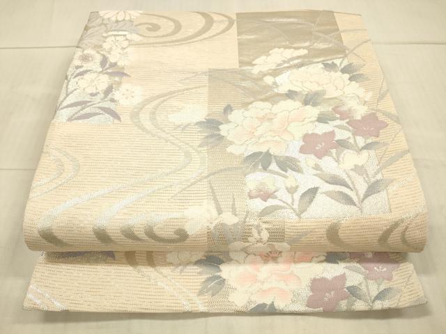 平和屋着物＊夏物 六通柄袋帯 流水草花文 銀糸 正絹 逸品 DAAX8979cm