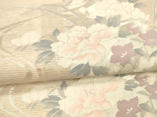 平和屋着物＊夏物 六通柄袋帯 流水草花文 銀糸 正絹 逸品 DAAX8979cm