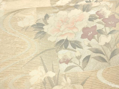 平和屋着物＊夏物 六通柄袋帯 流水草花文 銀糸 正絹 逸品 DAAX8979cm