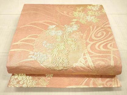平和屋着物＊夏物 六通柄袋帯 流水草花文 金銀糸 正絹 逸品 DAAX8980cm