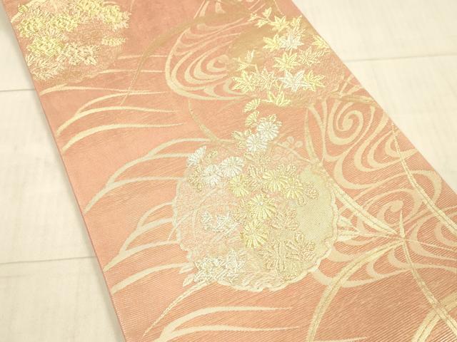 平和屋着物＊夏物 六通柄袋帯 流水草花文 金銀糸 正絹 逸品 DAAX8980cm