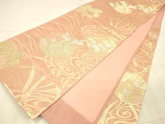 平和屋着物＊夏物 六通柄袋帯 流水草花文 金銀糸 正絹 逸品 DAAX8980cm