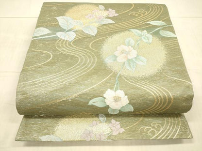 平和屋着物＊夏物 六通柄袋帯 涼水に花 金銀糸 正絹 逸品 DAAX8981cm