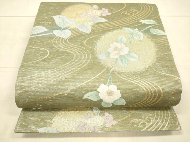 平和屋着物＊夏物 六通柄袋帯 涼水に花 金銀糸 正絹 逸品 DAAX8981cm