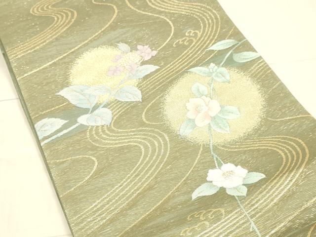 平和屋着物＊夏物 六通柄袋帯 涼水に花 金銀糸 正絹 逸品 DAAX8981cm