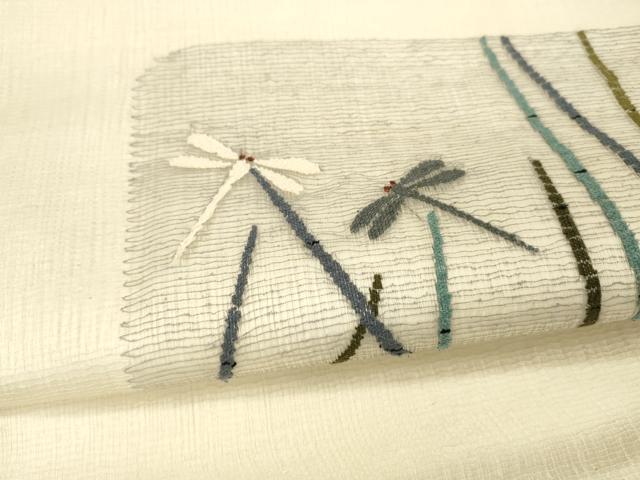 平和屋着物＊夏物 太鼓柄袋帯 すくい織 蜻蛉竹文 正絹 逸品 DAAX8982cm