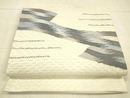 平和屋着物＊夏物 太鼓柄袋帯 櫛織 抽象文様 銀糸 正絹 逸品 DAAX8984cm