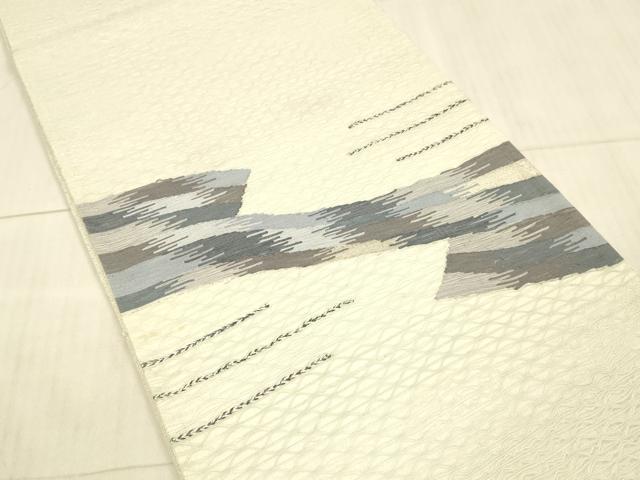 平和屋着物＊夏物 太鼓柄袋帯 櫛織 抽象文様 銀糸 正絹 逸品 DAAX8984cm