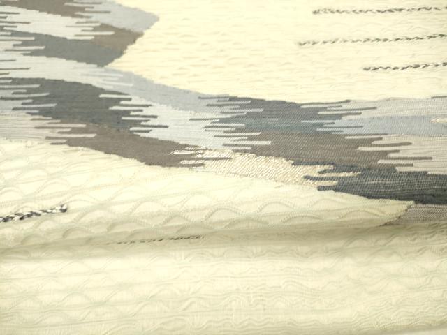 平和屋着物＊夏物 太鼓柄袋帯 櫛織 抽象文様 銀糸 正絹 逸品 DAAX8984cm