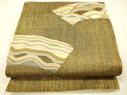 平和屋着物＊夏物 六通柄袋帯 地紙流水文 金糸 正絹 逸品 DAAX8985cm