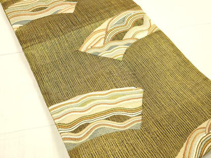平和屋着物＊夏物 六通柄袋帯 地紙流水文 金糸 正絹 逸品 DAAX8985cm