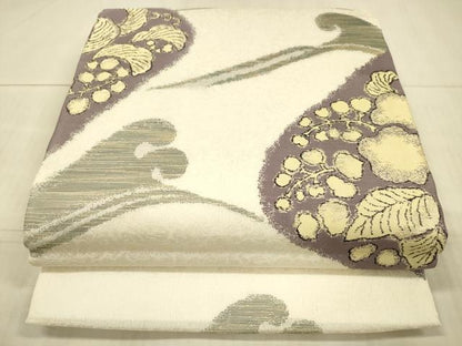 平和屋着物＊夏物 六通柄袋帯 立波草花文 金銀糸 正絹 逸品 DAAX8988cm