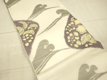 平和屋着物＊夏物 六通柄袋帯 立波草花文 金銀糸 正絹 逸品 DAAX8988cm