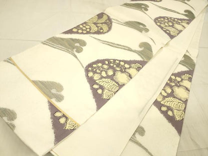 平和屋着物＊夏物 六通柄袋帯 立波草花文 金銀糸 正絹 逸品 DAAX8988cm