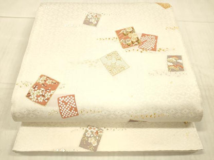 平和屋着物＊夏物 六通柄袋帯 色紙草花文 金糸 正絹 逸品 DAAX8992cm