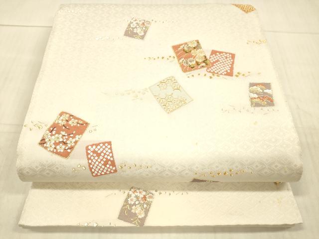 平和屋着物＊夏物 六通柄袋帯 色紙草花文 金糸 正絹 逸品 DAAX8992cm
