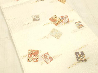 平和屋着物＊夏物 六通柄袋帯 色紙草花文 金糸 正絹 逸品 DAAX8992cm