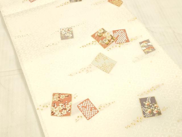平和屋着物＊夏物 六通柄袋帯 色紙草花文 金糸 正絹 逸品 DAAX8992cm