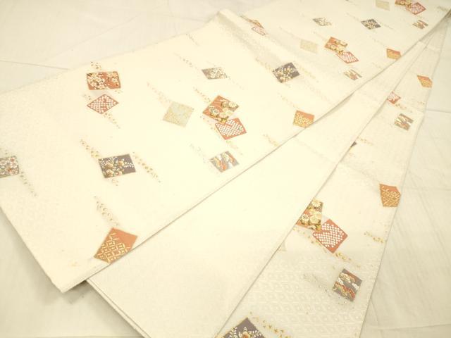 平和屋着物＊夏物 六通柄袋帯 色紙草花文 金糸 正絹 逸品 DAAX8992cm