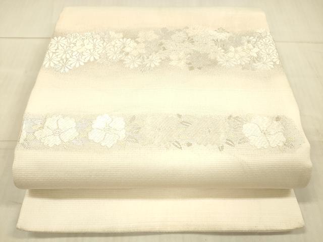 平和屋着物＊夏物 六通柄袋帯 唐織 横段草花文 銀糸 正絹 逸品 DAAX8995cm