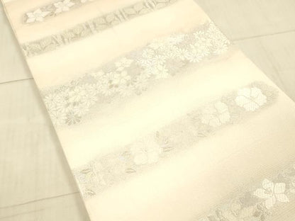 平和屋着物＊夏物 六通柄袋帯 唐織 横段草花文 銀糸 正絹 逸品 DAAX8995cm