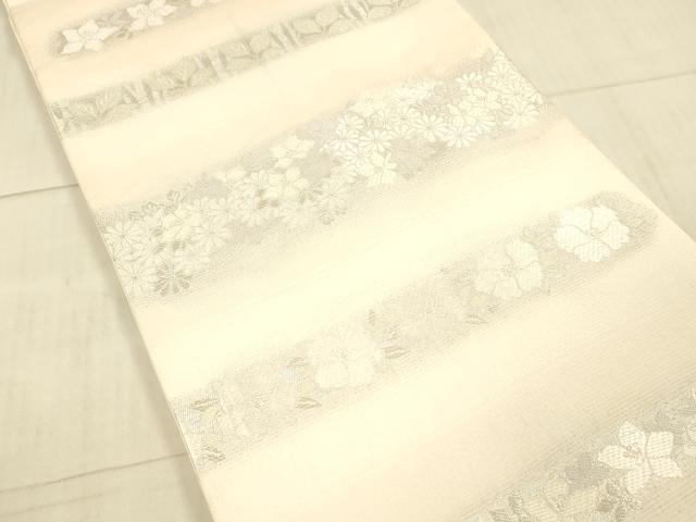 平和屋着物＊夏物 六通柄袋帯 唐織 横段草花文 銀糸 正絹 逸品 DAAX8995cm