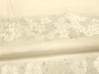 平和屋着物＊夏物 六通柄袋帯 唐織 横段草花文 銀糸 正絹 逸品 DAAX8995cm
